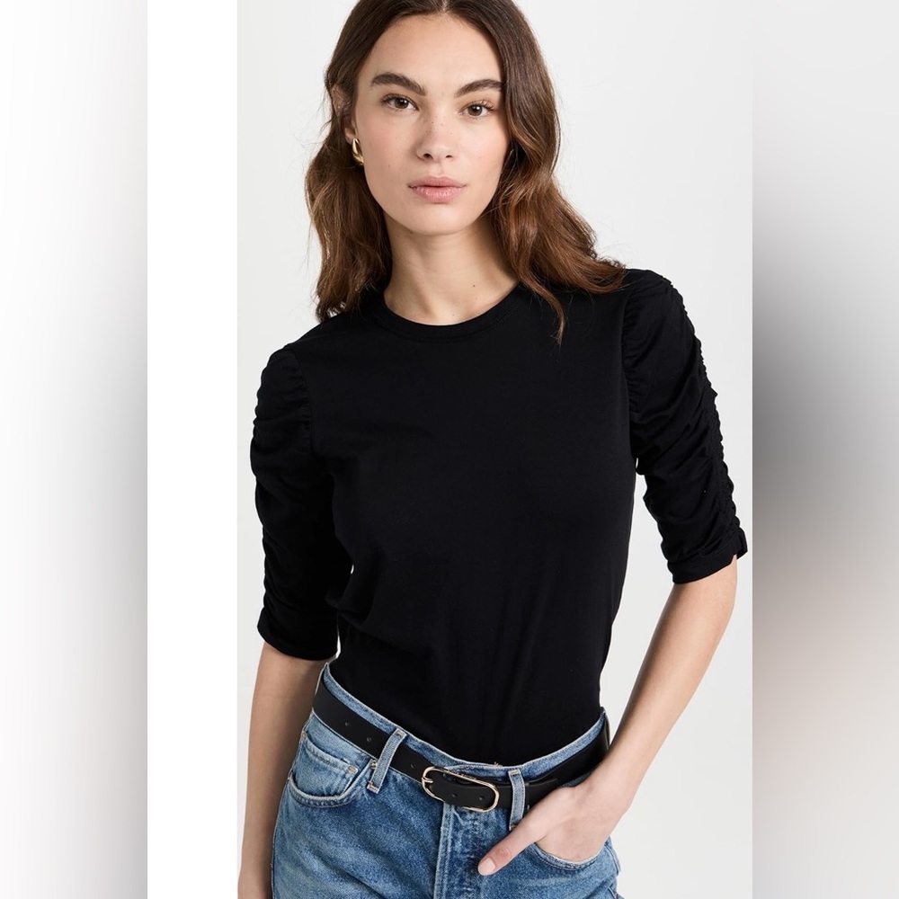 Veronica Beard Jean Cotton Crew Neck With Ruched Sleeves, size Medium